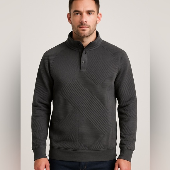 Goodfellow & Co Men's Quilted Snap Pullover Sweatshirt Dark Gray Size Large, NWT - Picture 1 of 8